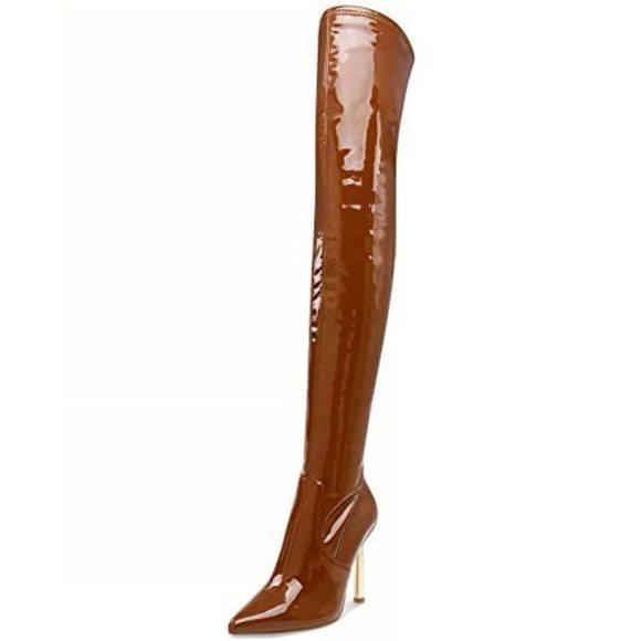Steve Madden Women's Vivee Over-The-Knee Boot, Cognac Patent, 8 - Picture 1 of 1